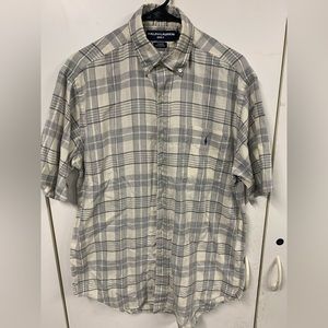 Ralph Lauren Mens Tilden Button Down Shirt Beige Plaid Small Short Sleeve Pony‎